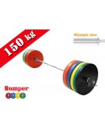 Olympic Crossfit Kit 150 kg Bumper Discs com barra de 220 cm carregar 320 kg